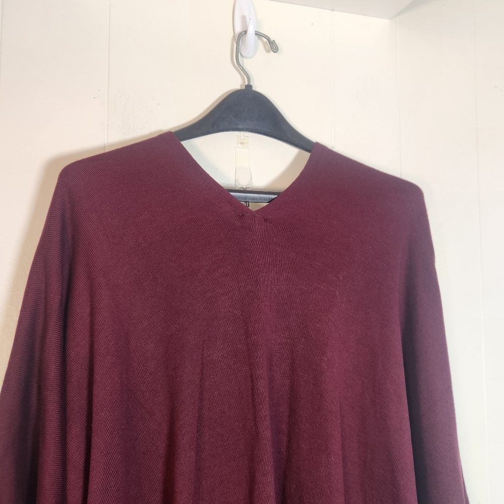 Chicos Monrovia Lace-up Fringe Poncho Shrug One Size Maroon Burgundy - Picture 8 of 14